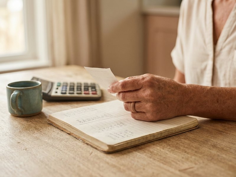 Woman reviewing her monthly budget while living on a single paycheck