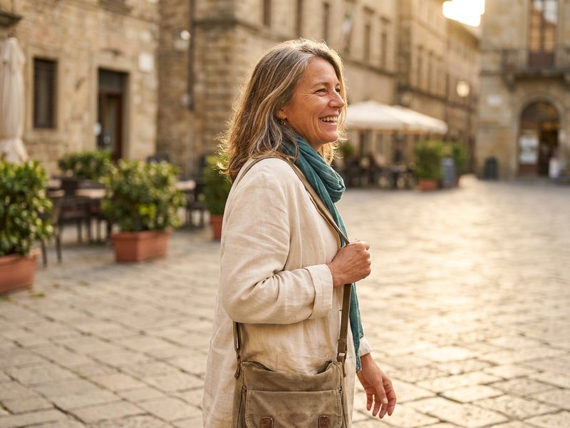 Woman over 50 setting off on her first solo trip abroad