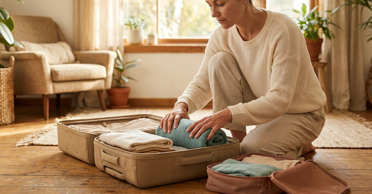 minimalist packing list, warm aspirational image for independent women mastering money and travel on one income, herowncompass.com