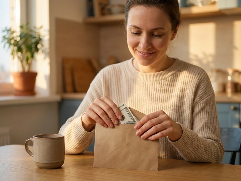 cash envelopes in a travel fund savings challenge — Her Own Compass, financial freedom & travel for women on one income