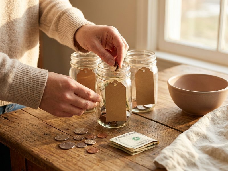 a labelled jar in a travel fund savings challenge — Her Own Compass, financial freedom & travel for women on one income