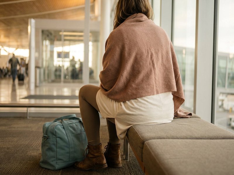 travel outfits for women on travel day, layered for temperature changes — Her Own Compass, financial freedom & travel for women on one income