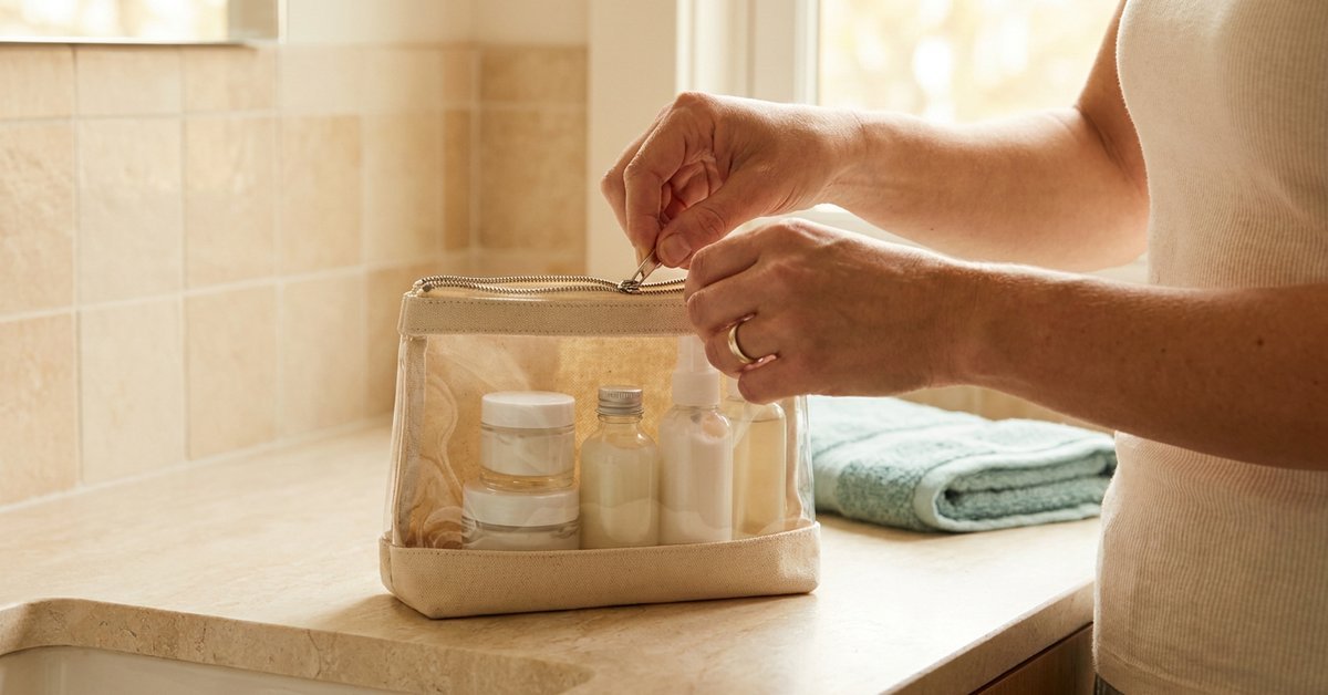travel toiletry essentials, warm aspirational image for independent women mastering money and travel on one income, herowncompass.com