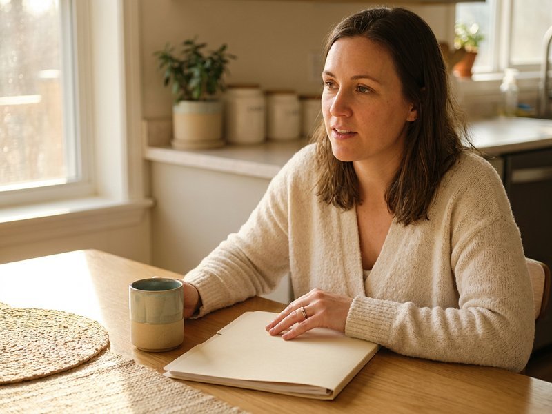 what to cut from your budget — Her Own Compass, reviewing a household budget at the kitchen table