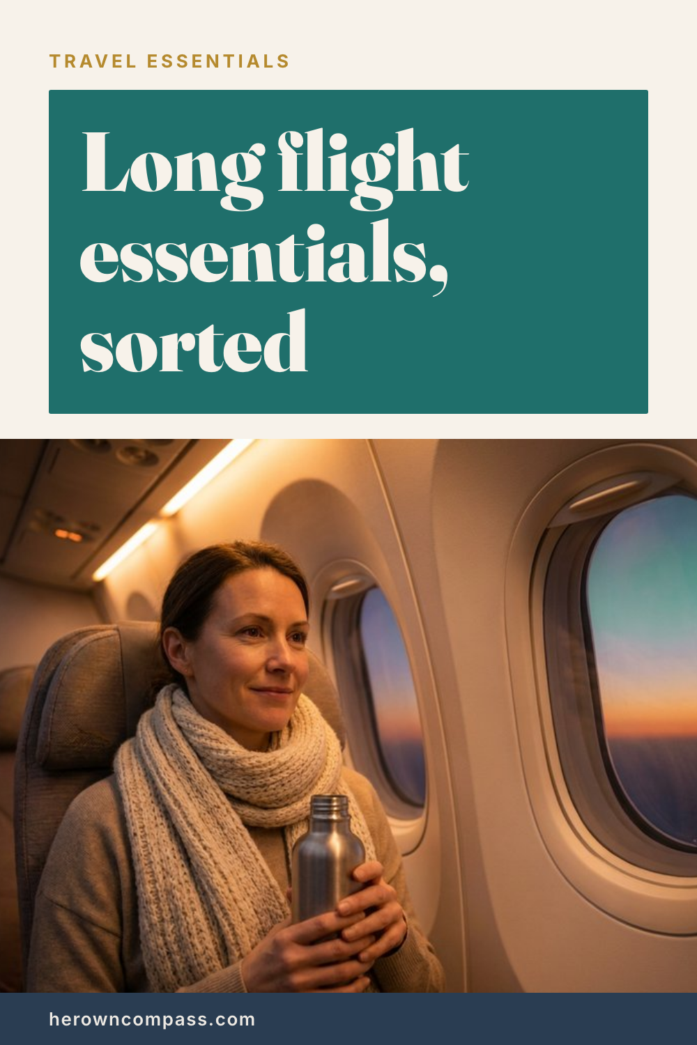 Long flight essentials for your personal item, sorted — save this pin for later